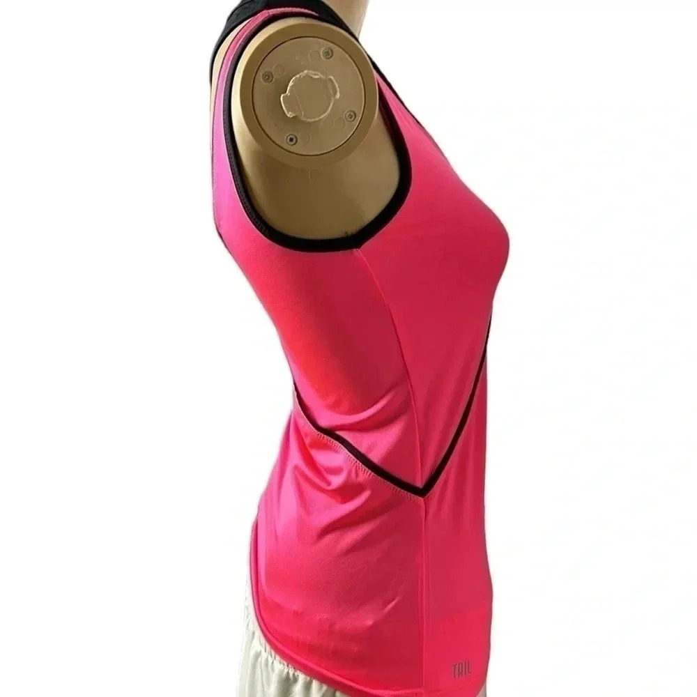 NWOT  XS TAIL Sleeveless, bright pink and black trim,crochet overlay Tank top - Picture 6 of 11